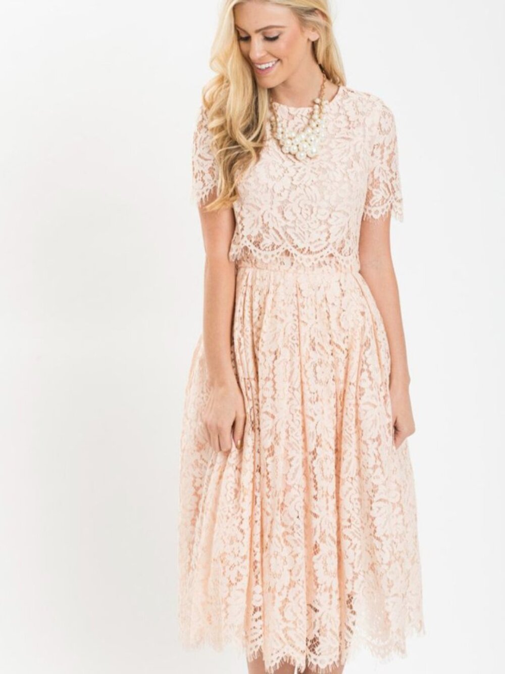Maniju Morning Lavender Blush Lace Cocktail Proms Bridesmaids Midi Dress Size M